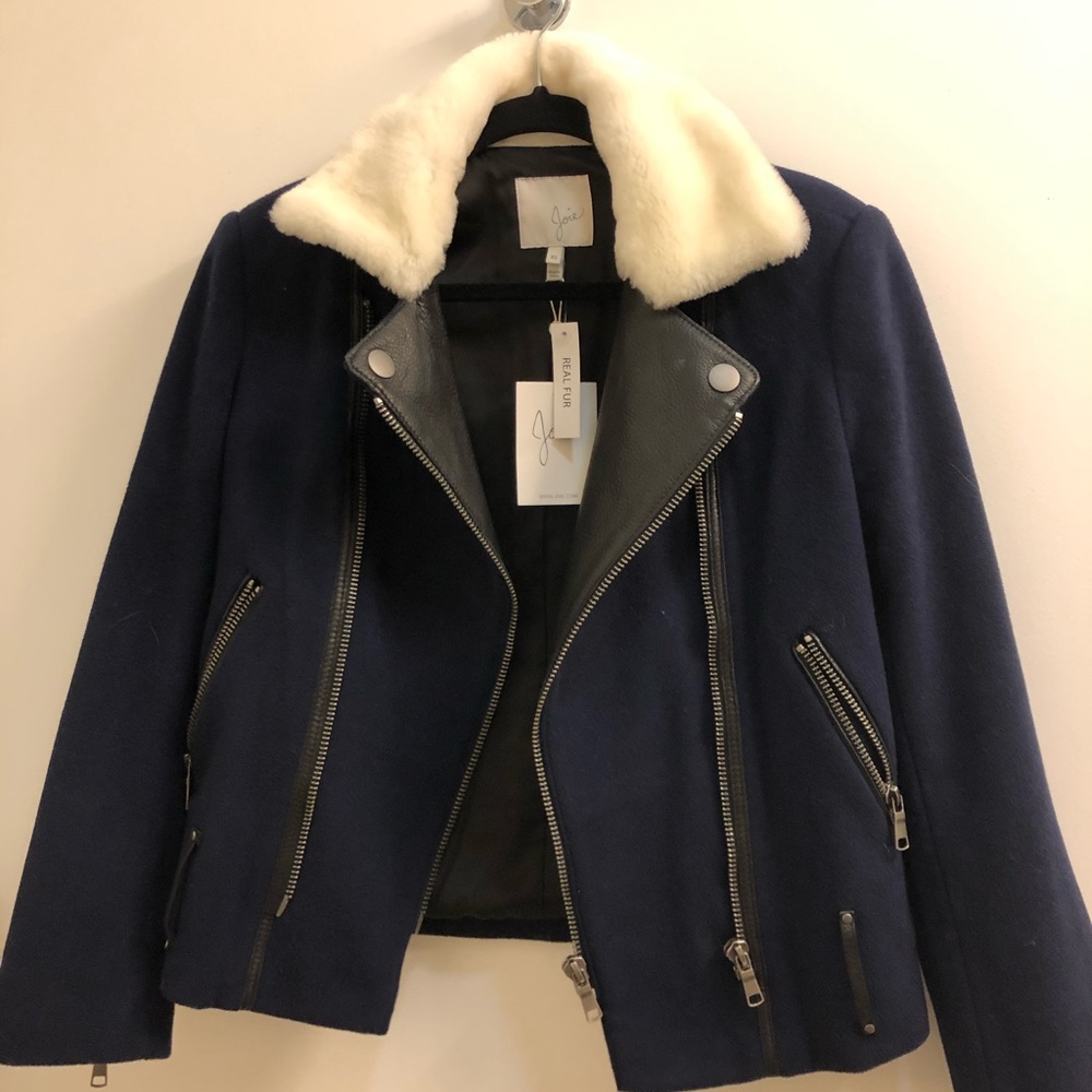 Dark Blue REAL FUR collar joie jacket - NEVER WORN